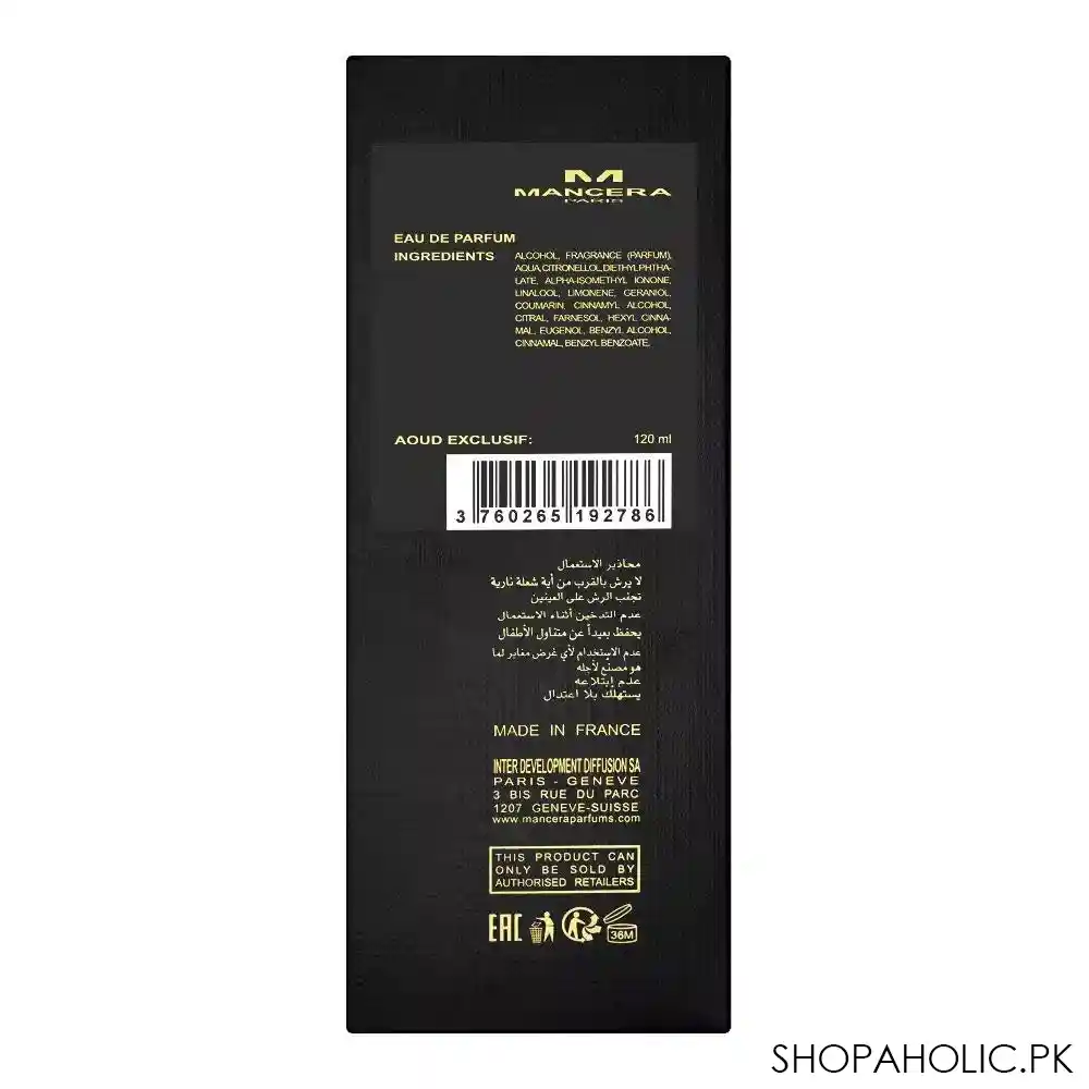 mancera aoud exclusif eau de parfum, for men, 120ml image3
