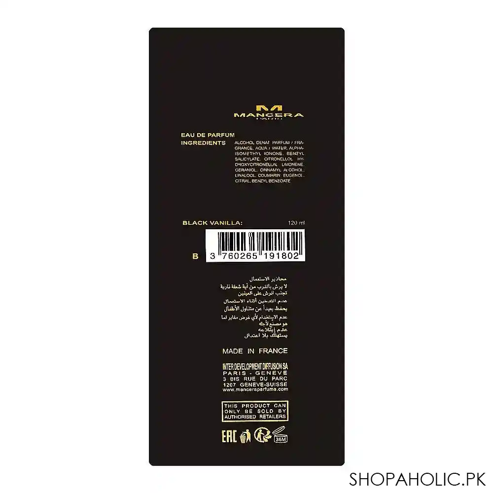 mancera black vanilla eau de parfum, for men & women, 120ml image3