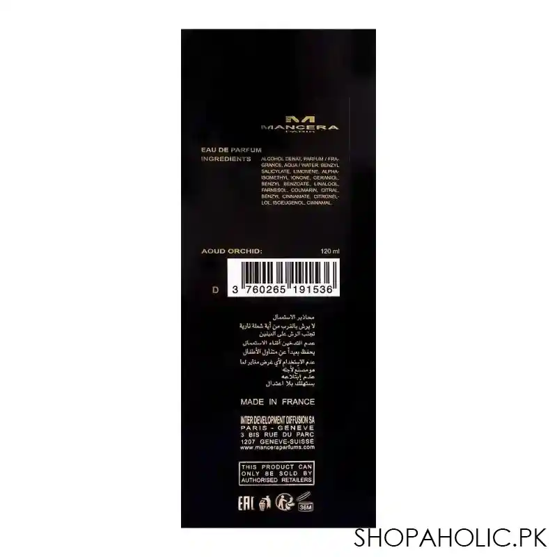 mancera paris aoud orchid eau de parfum, for men, 120ml image3
