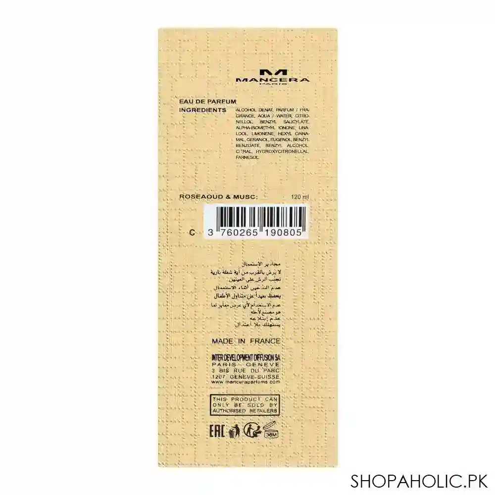 mancera rose aoud & musc eau de parfum, for men & women, 120ml image3