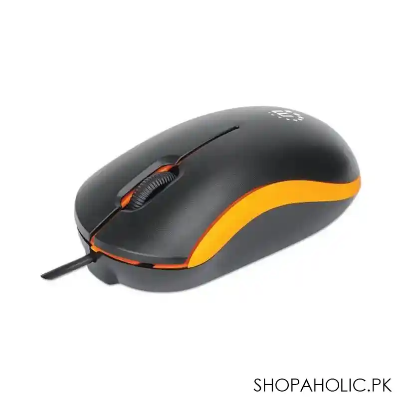 manhattan wired optical usb mouse, for right/left handed users, 3 buttons, black/orange, 190091 main image