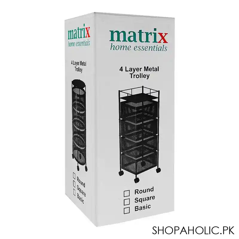 Matrix Premium Square Metal Trolley, 78.5 x 27 x 27 cm, 4-Layer - Image 2