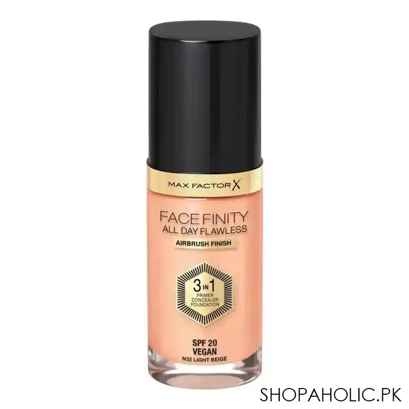 max factor facefinity all day flawless airbrush finish, 3 in 1 foundation, n32, light beige main image