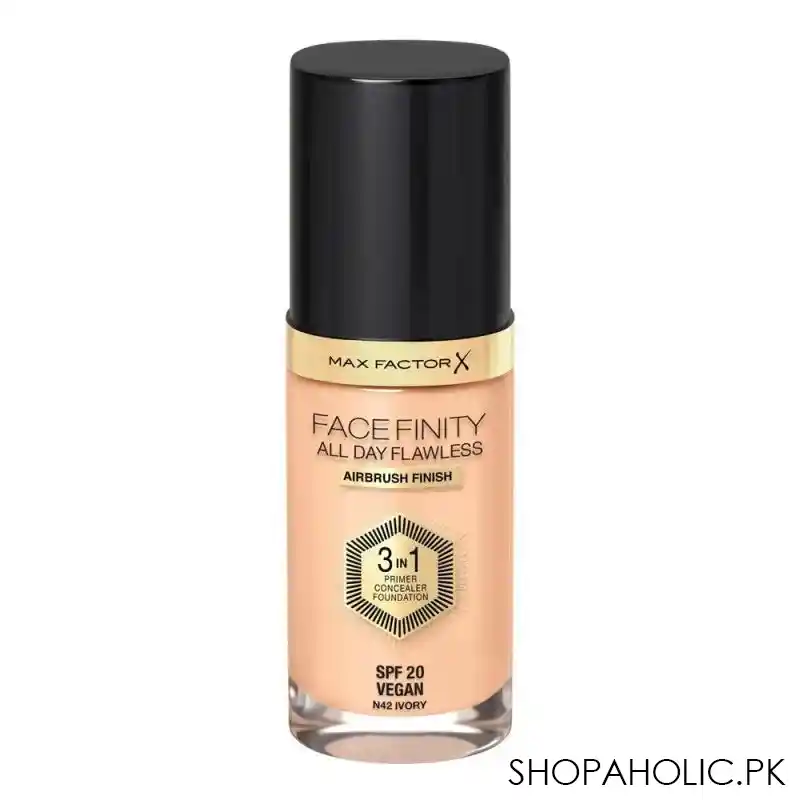 max factor facefinity all day flawless airbrush finish, 3 in 1 foundation, n42, ivory main image