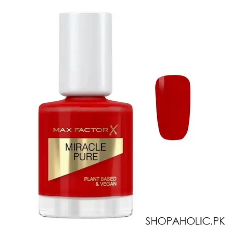 max factor miracle pure plant based & vegan nail polish 12ml, 305, scarlet poppy main image