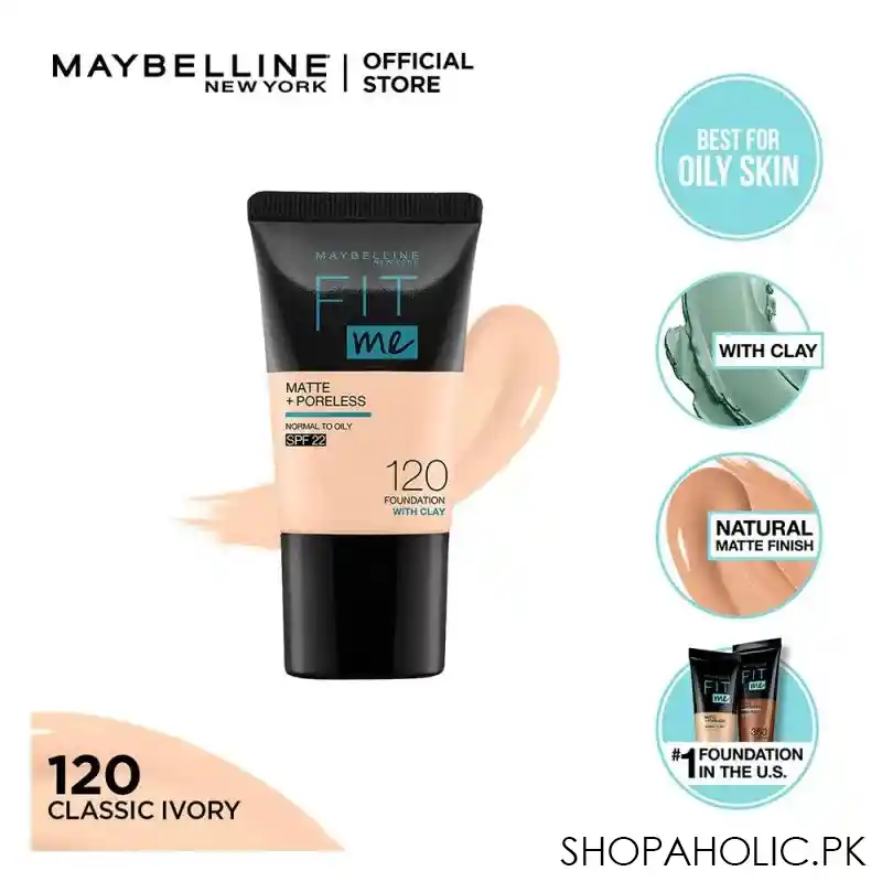 maybelline fit me matte + poreless liquid foundation, 120, classic ivory, 18ml main image