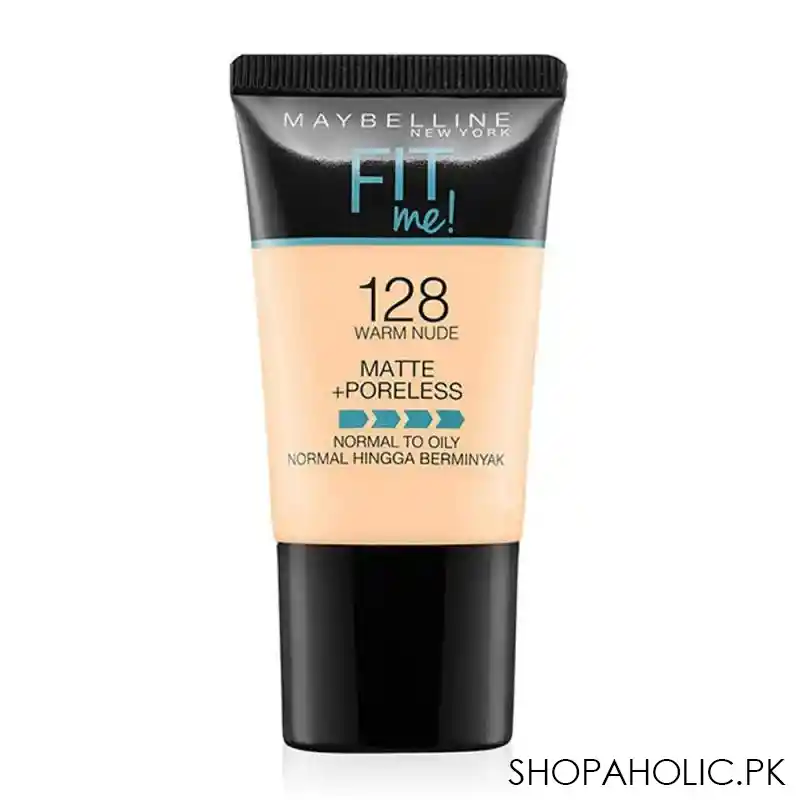 maybelline fit me matte + poreless liquid foundation, 128, warm nude, 18ml image2