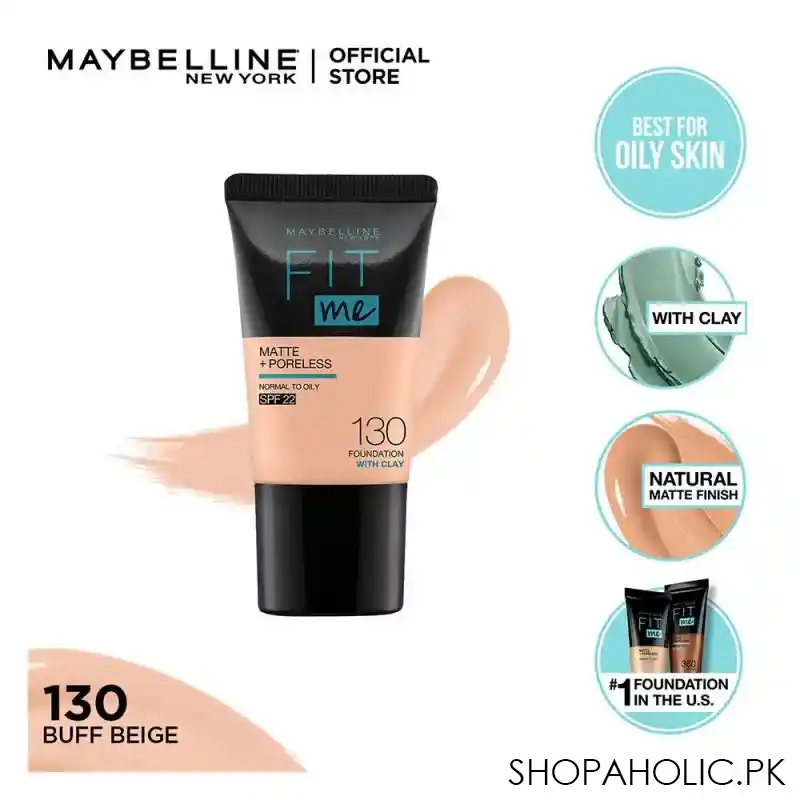 maybelline fit me matte + poreless liquid foundation, 130, buff beige, 18ml image3