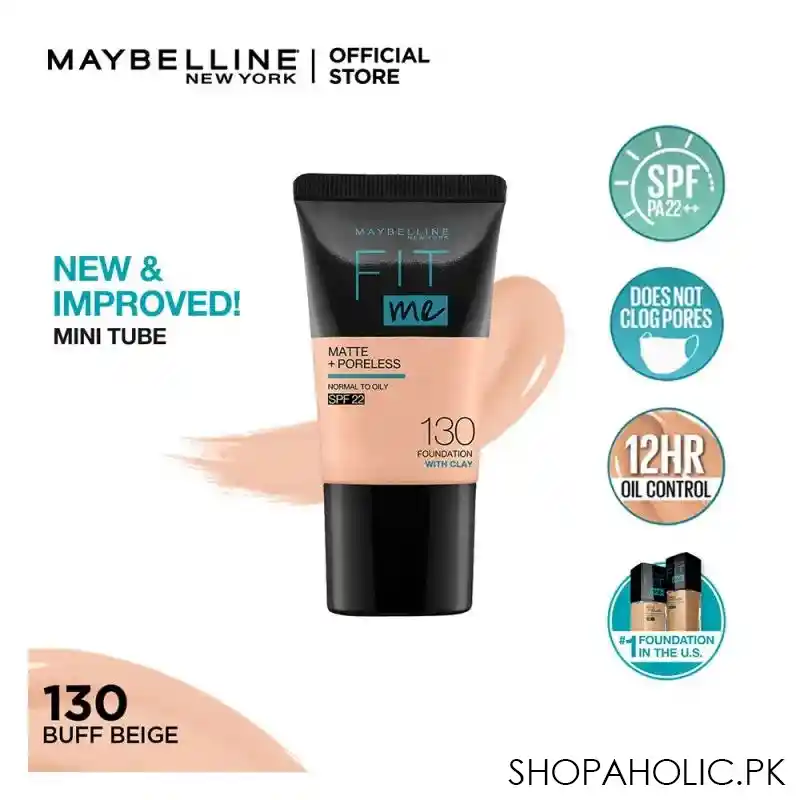 maybelline fit me matte + poreless liquid foundation, 130, buff beige, 18ml main image