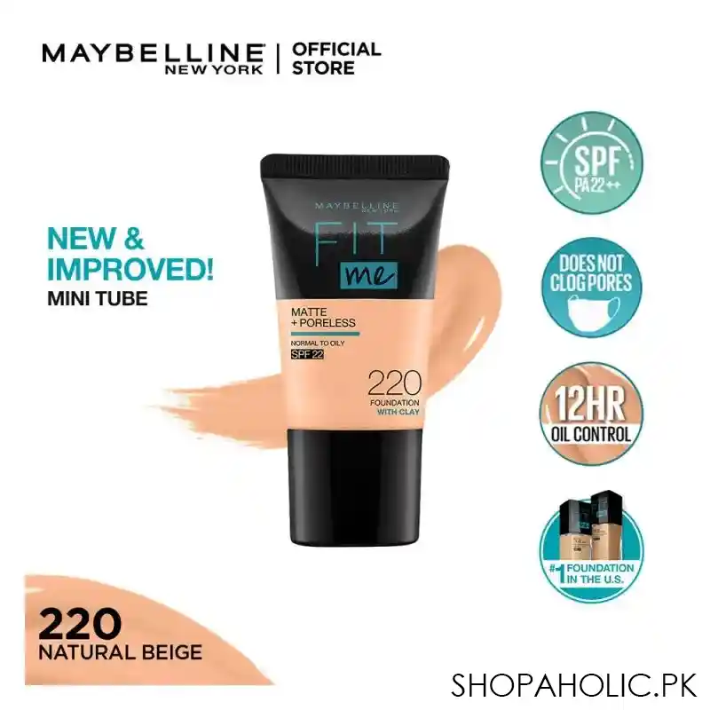 maybelline fit me matte + poreless liquid foundation, 220, natural beige main image