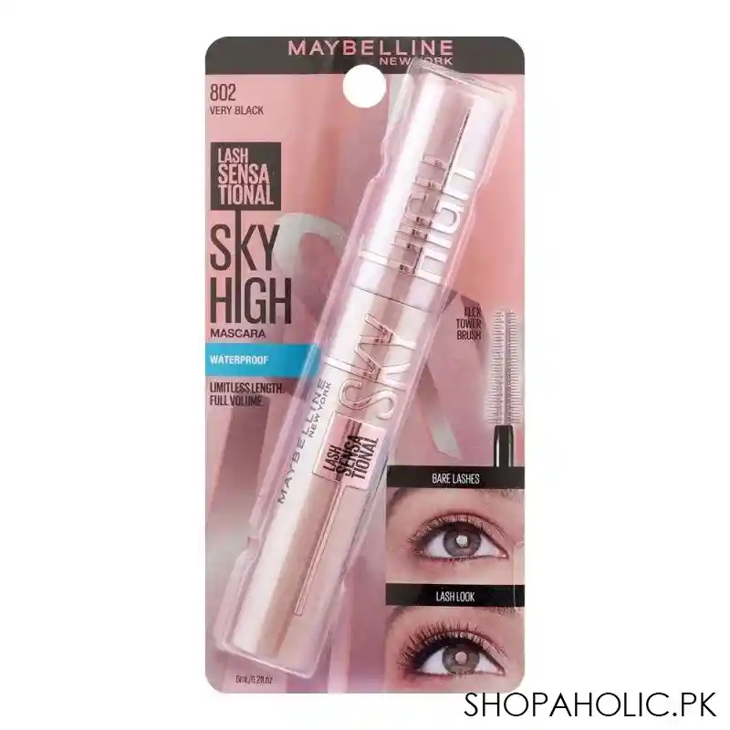 maybelline lash sensational sky high waterproof mascara, 02, very black, 6ml main image