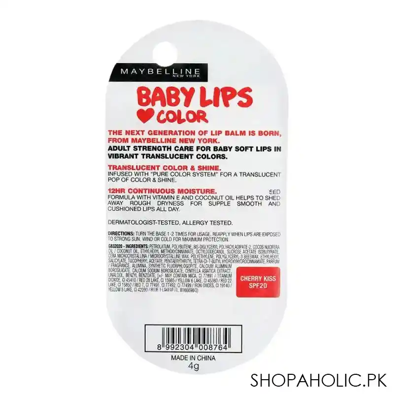 maybelline new york baby lips color lip balm, cherry kiss, spf 20 image4