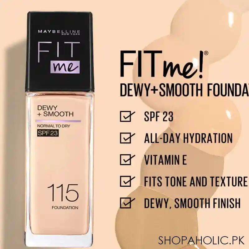 maybelline new york fit me dewy + smooth liquid foundation, spf 30 110 porcelain, 30ml image2