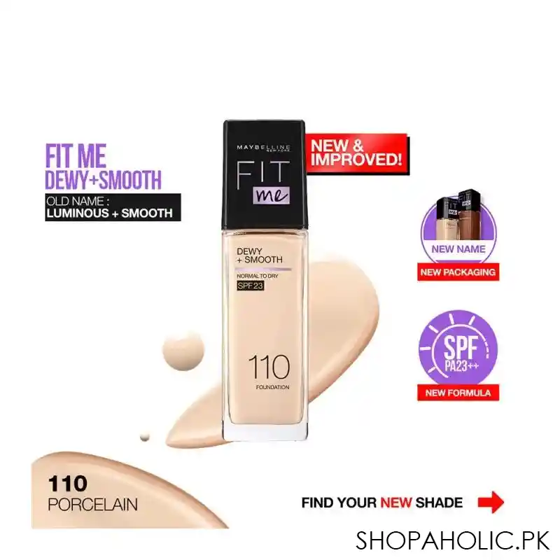 maybelline new york fit me dewy + smooth liquid foundation, spf 30 110 porcelain, 30ml image3