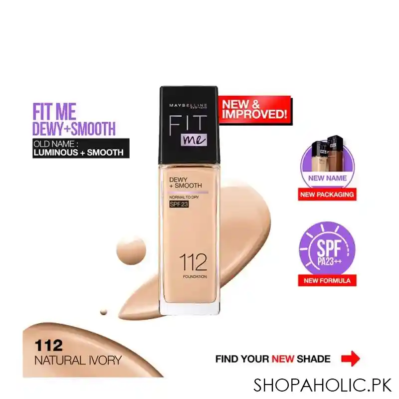 maybelline new york fit me dewy + smooth liquid foundation, spf 30 112 natural ivory, 30ml image2