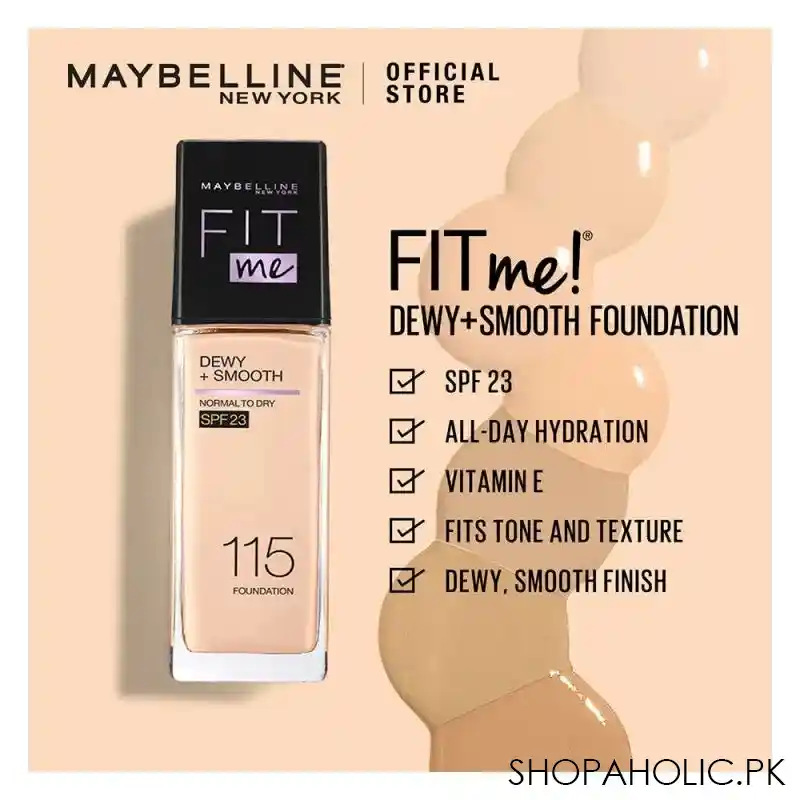maybelline new york fit me dewy + smooth liquid foundation, spf 30 220 natural beige, 30ml image3