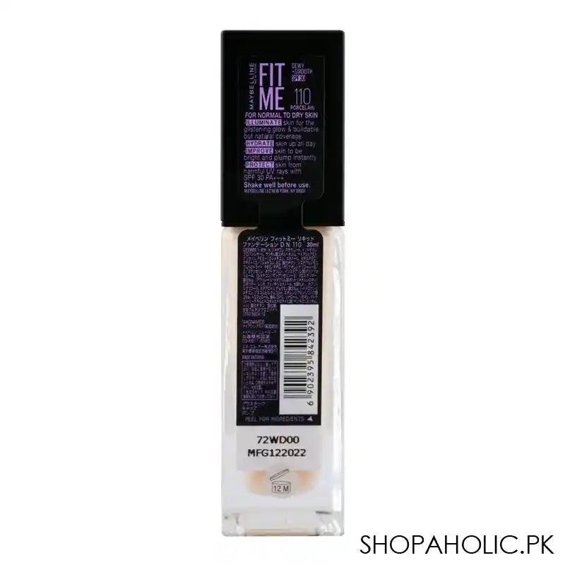 Maybelline New York Fit Me Dewy + Smooth SPF 30 Foundation Pump, 110 Porcelain - Image 2