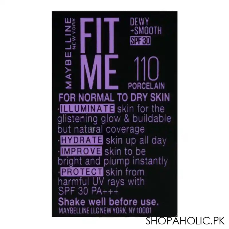 Maybelline New York Fit Me Dewy + Smooth SPF 30 Foundation Pump, 110 Porcelain - Image 4