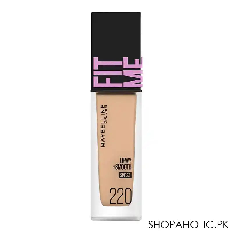 Maybelline New York Fit Me Dewy + Smooth SPF 30 Foundation Pump, 220 Natural Beige, 30ml - Main Image