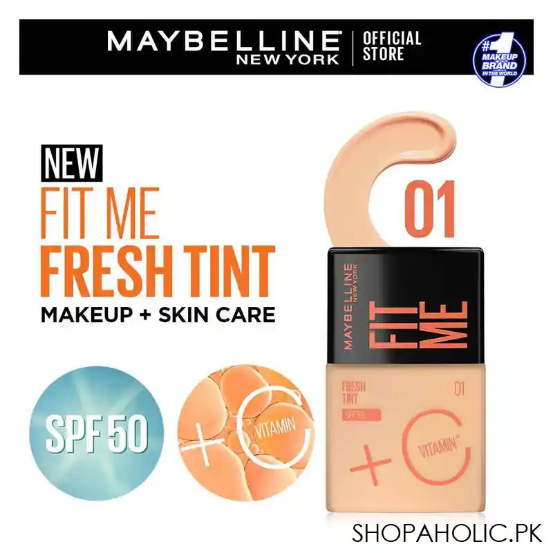 Maybelline New York Fit Me Fresh Tint With SPF 50 & Vitamin C, Natural Coverage Foundation, For Daily Use, Shade 01, 30ml - Image 3
