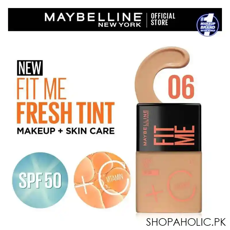 maybelline new york fit me fresh tint with spf 50 & vitamin c, natural coverage foundation, for daily use, shade 06, 30ml main image