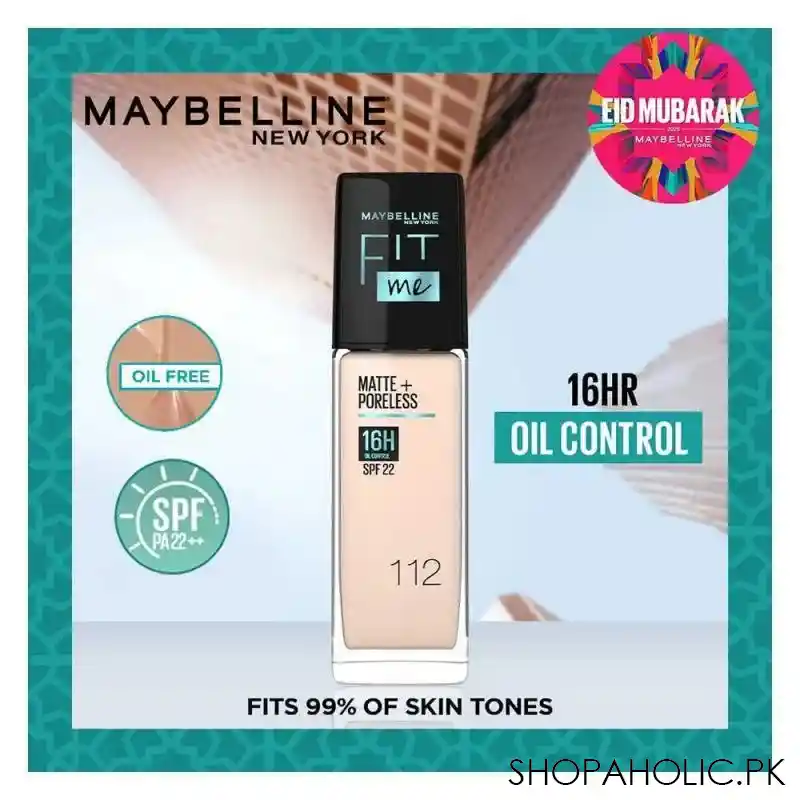 maybelline new york fit me matte + poreless spf 22 foundation, 112 natural ivory, 30ml image2
