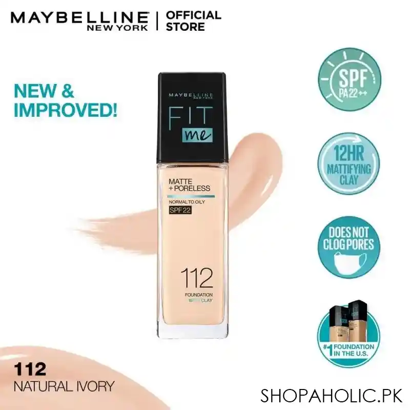 maybelline new york fit me matte + poreless spf 22 foundation, 112 natural ivory, 30ml image6