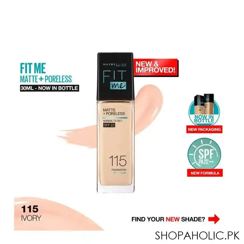 maybelline new york fit me matte + poreless spf 22 foundation, 115 ivory, 30ml image2