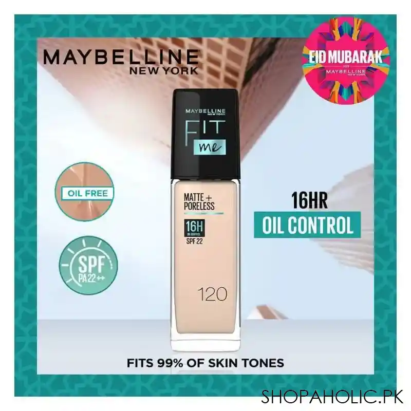 maybelline new york fit me matte + poreless spf 22 foundation, 120 classic ivory, 30ml main image