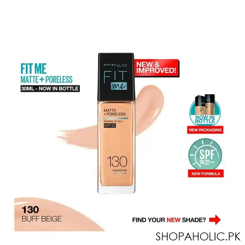 maybelline new york fit me matte + poreless spf 22 foundation, 130 buff beige, 30ml image2