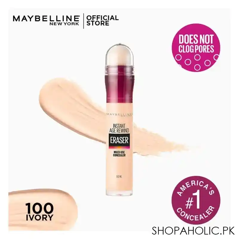 maybelline new york instant age rewind eraser dark circles treatment concealer, 100 ivory main image