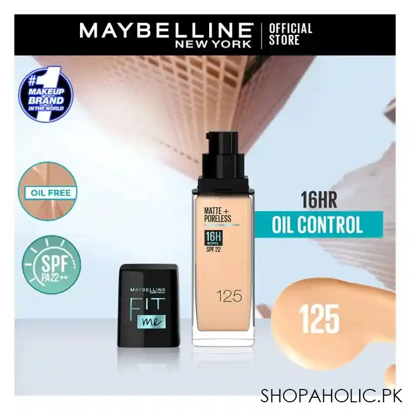maybelline new york new fit me matte + poreless foundation, 125 nude beige, 30ml main image