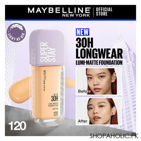 Maybelline Superstay Lumi Matte Liquid Foundation With SPF-16, 30H Weightless Longwear, 30ml, 120 - Image 7