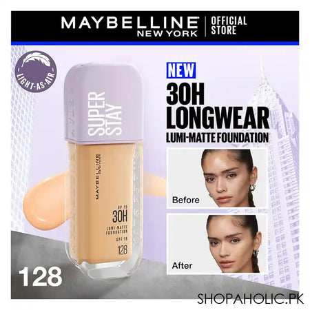 Maybelline Superstay Lumi Matte Liquid Foundation With SPF-16, 30H Weightless Longwear, 30ml, 128 - Main Image