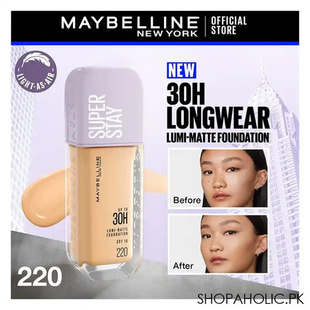 Maybelline Superstay Lumi Matte Liquid Foundation With SPF-16, 30H Weightless Longwear, 30ml, 220 - Main Image
