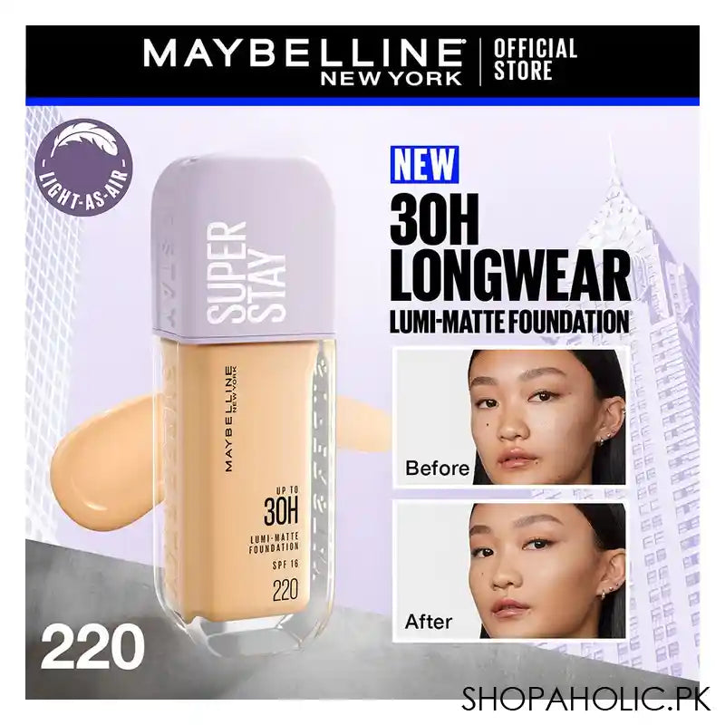 Maybelline Superstay Lumi Matte Liquid Foundation With SPF-16, 30H Weightless Longwear, 30ml, 220 - Main Image
