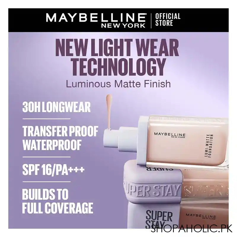 Maybelline Superstay Lumi Matte Liquid Foundation With SPF-16, 30H Weightless Longwear, 30ml, 220 - Image 7