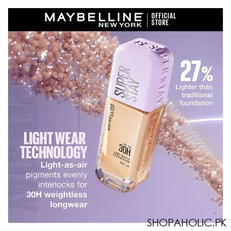 Maybelline Superstay Lumi Matte Liquid Foundation With SPF-16, 30H Weightless Longwear, 30ml, 220 - Image 8
