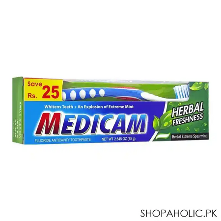 medicam herbal freshness toothpaste, 75g + toothbrush free main image