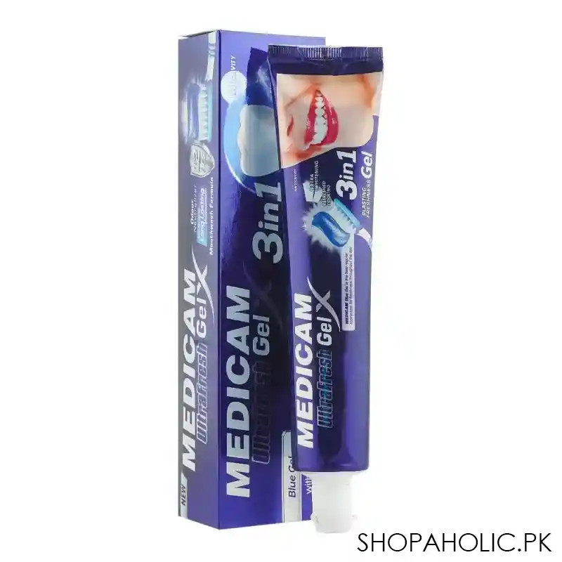 medicam ultra fresh blue gel 3 in 1 toothpaste, 125ml main image