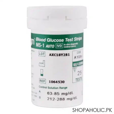 medisign blood glucose test strips, 25 count, ms 1 auto image3
