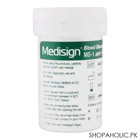 medisign blood glucose test strips, 25 count, ms 1 auto main image