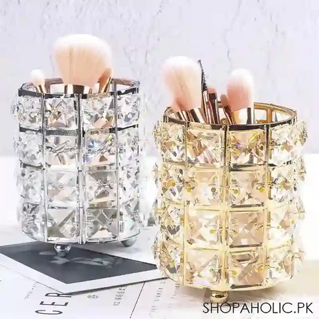 metal crystal round makeup brush holder image2