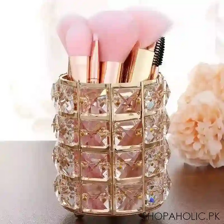 metal crystal round makeup brush holder image3