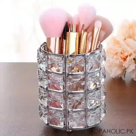 metal crystal round makeup brush holder image4