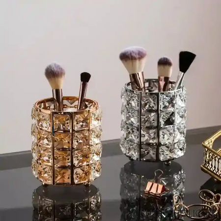 metal crystal round makeup brush holder main image