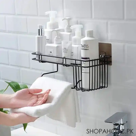 metal wall mounted storage shelf with towel hanging rack image4