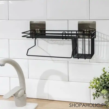 metal wall mounted storage shelf with towel hanging rack image5