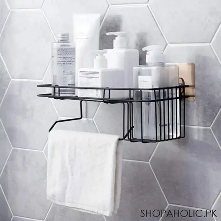 metal wall mounted storage shelf with towel hanging rack main image