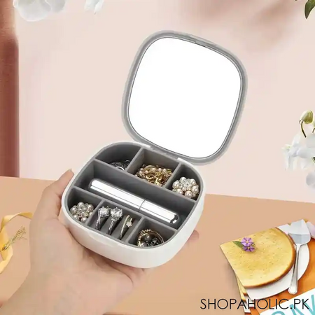 mini portable travel cosmetic and jewelry storage box organizer with mirror image4
